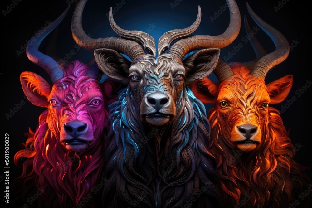 RGB lightning neon deer goat big horned RGB lightning neon deer goat big horned