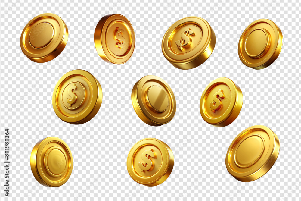 Collection Gold coins realistic vector set. Collection Gold coins realistic vector set.