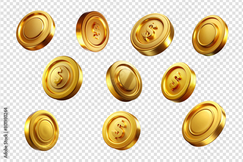 Collection Gold coins realistic vector set.