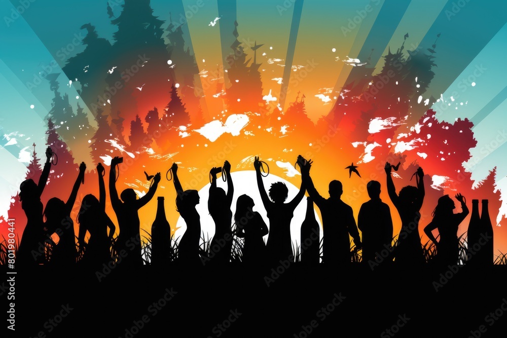 Silhouette of Women and men alcohol party glasses in hands Silhouette of Women and men alcohol party glasses in hands