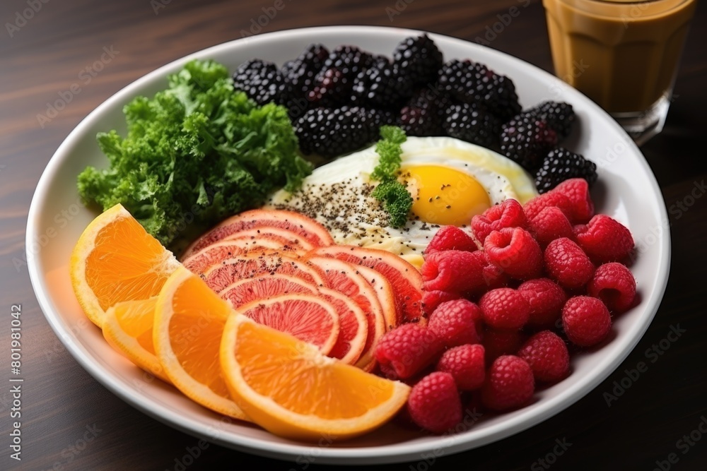 Healthy breakfast in plate with berries Healthy breakfast in plate with berries