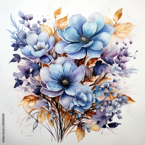Blue Flowers art design water color