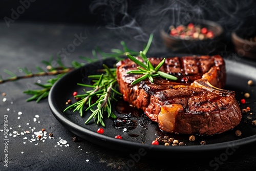 Juicy grilled steak with rosemary and smoked pepper  © Tatiana
