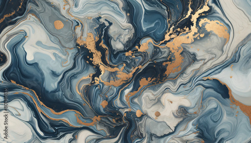 An abstract background with a fluid design, resemble ink in water, with a palette of deep blues and grays