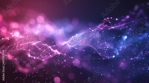 Abstract technology glowing wave background ,An abstract visual with flowing, wave like patterns , The colors are purple, blue, and pink ,The texture resembles fine grains ,The lighting highlights  photo