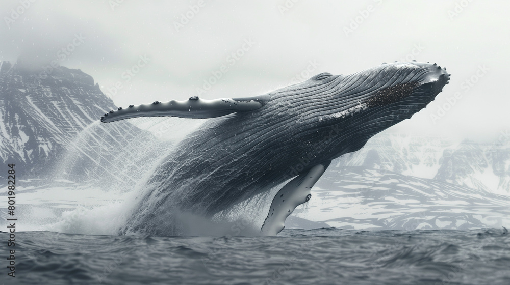 Fototapeta premium Graceful Majesty: A Humpback Whale Soaring Above the Ocean's Surface