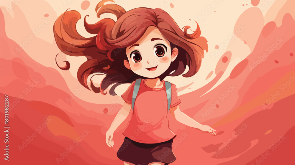 Cute little girl on color background Vector illustration