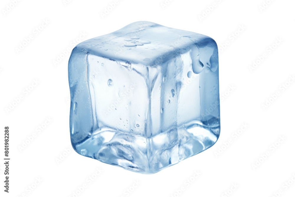 The Frozen Island: A Melting Ice Cube on a Blank Canvas. On a White or Clear Surface PNG Transparent Background.