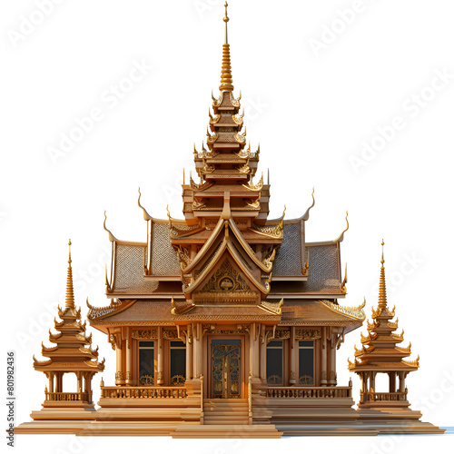 A large, ornate building with gold accents and a steeple. The building is surrounded by smaller structures, and the overall impression is of a grand, majestic structure. Generative AI photo