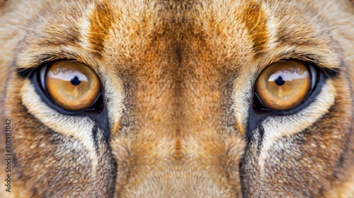   A tight shot of a lion s eye  framed by brown and black stripes of its eyelashes