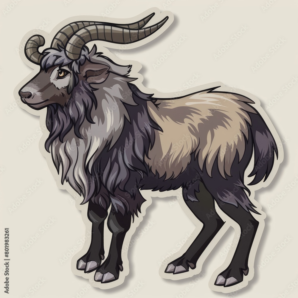 A horned animal, featuring long horns, against a pristine white backdrop with an accompanying shadow on its adjacent side A horned animal, featuring long horns, against a pristine white backdrop with an accompanying shadow on its adjacent side