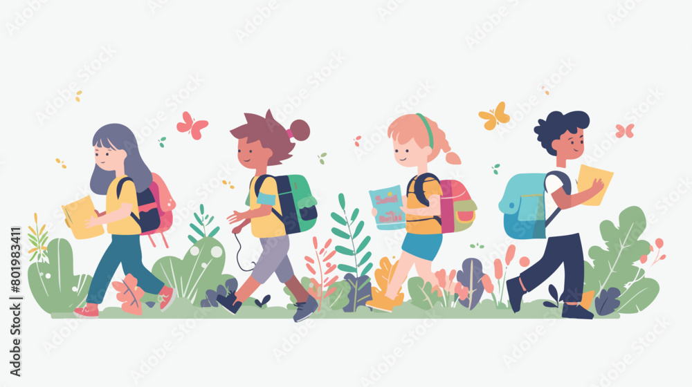 Cute little pupils going to school Vector illustration