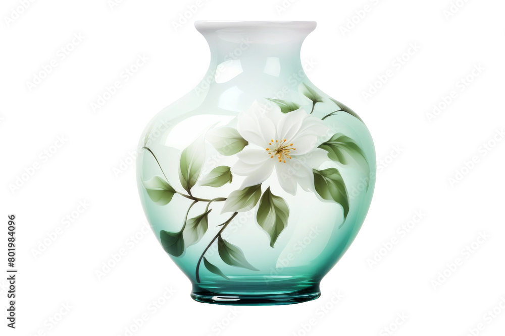 Blooming Canvas: A Green Vase With a White Flower. On a White or Clear Surface PNG Transparent Background. Blooming Canvas: A Green Vase With a White Flower. On a White or Clear Surface PNG Transparent Background.