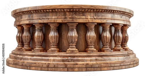 Ornate wooden balustrade with detailed carvings, cut out - stock png. photo