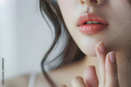 女性のぷっくりツヤツヤの唇、粘膜ルージュ