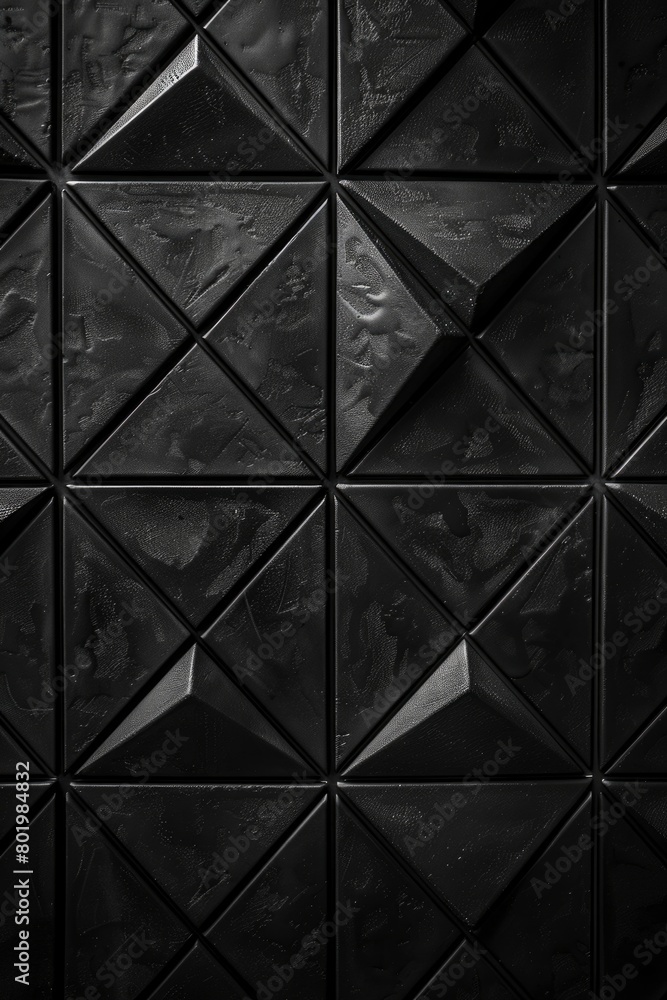 Overhead view of textured black tiles in a geometric arrangement. Overhead view of textured black tiles in a geometric arrangement.