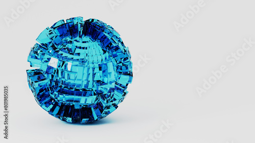 An electric blue diamond paperweight sits elegantly on a white glass surface, making it a stylish fashion accessory or logo for jewellery. It resembles a magenta sphere or circle photo
