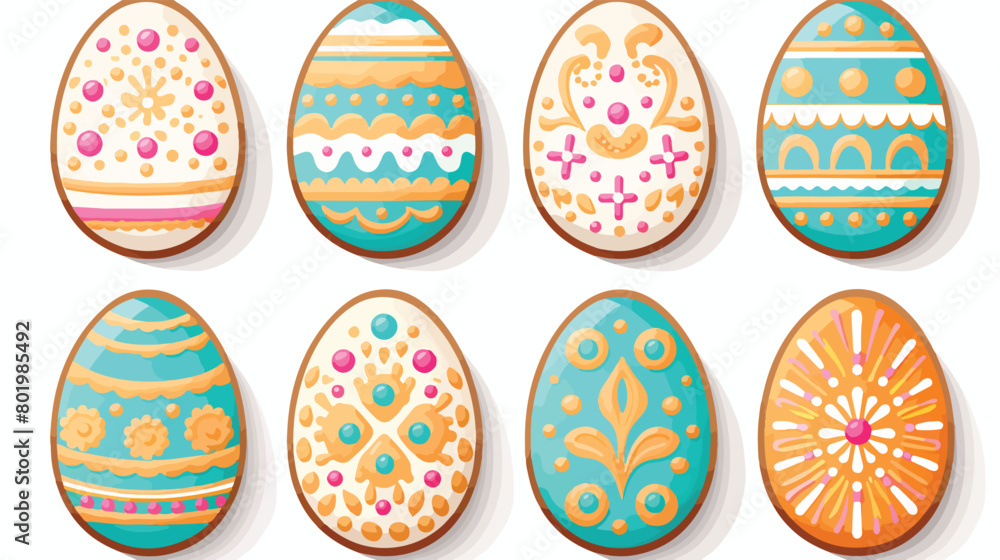 Delicious Easter cookies in shape of eggs on white background