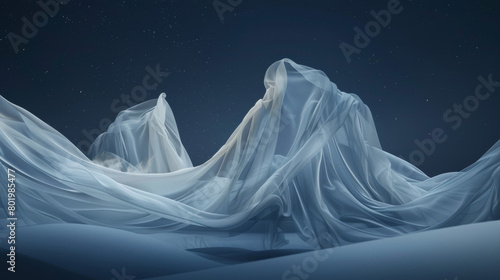 A mountain range covered in white fabric