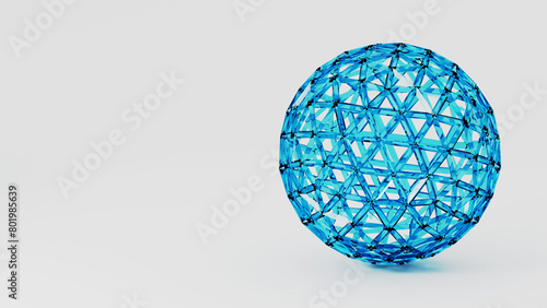 A striking body jewelry piece featuring an electric blue ball made of glass triangles on a white background. This ornate ornament resembles a paperweight with a unique pattern and circle design photo