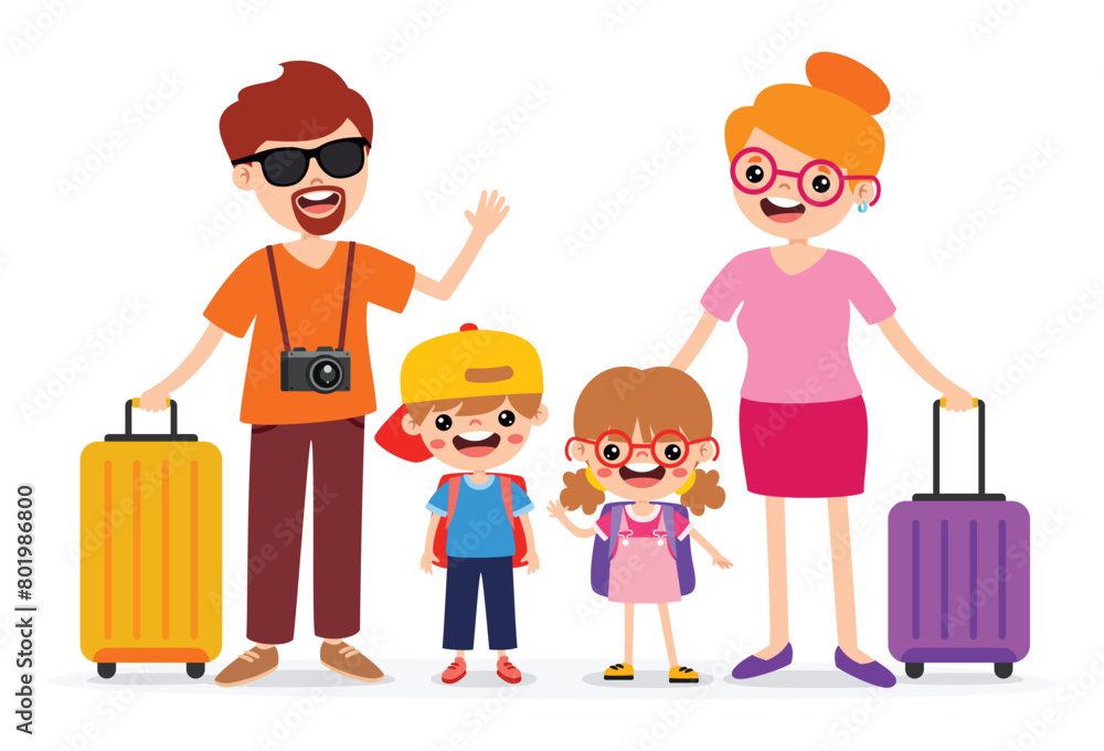 Cartoon Drawing Of A Family Travelling