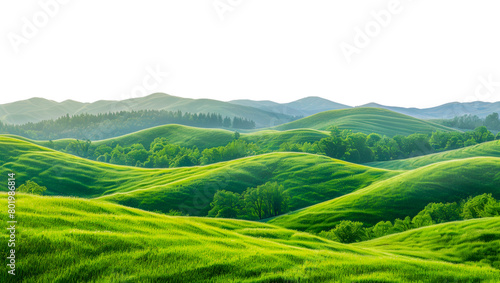 Lush green rolling hills under  cut out - stock png.