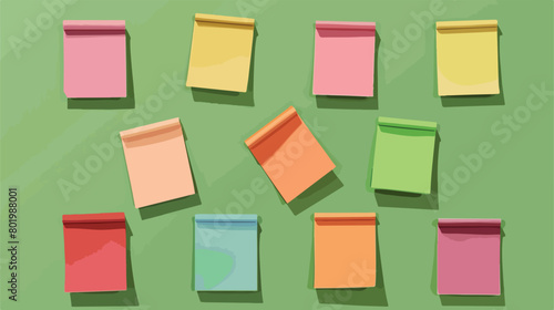 Different sticky notes on green background Vector illustration