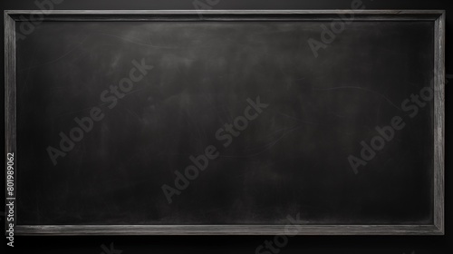 An empty black chalkboard with a wooden frame, ready for writing or teaching
