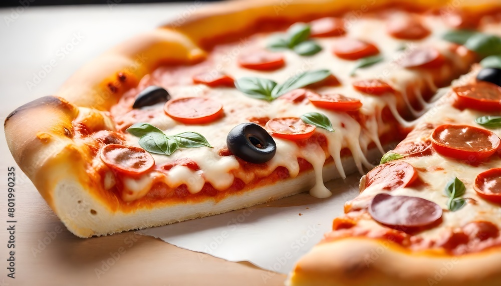 A close-up view of a freshly baked pizza A close-up view of a freshly baked pizza