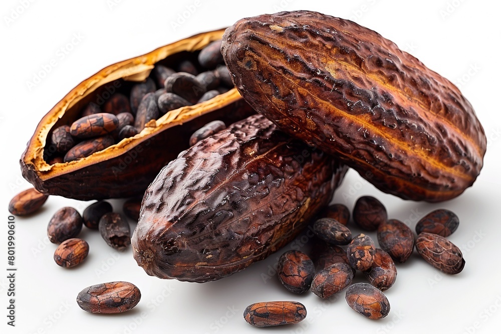 Raw cacao beans in their exotic pod, promising flavorful chocolate and gourmet treats. Raw cacao beans in their exotic pod, promising flavorful chocolate and gourmet treats.