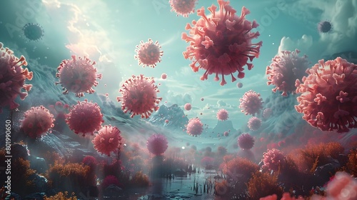 Futuristic Germ Defender Battles Against Infectious Diseases in Surreal Landscape