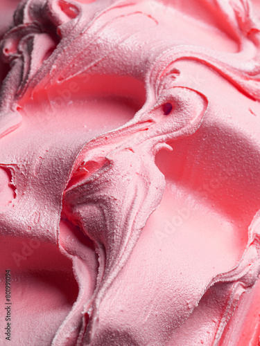 Frozen Raspberry flavour gelato - full frame detail. Close up of a pink surface texture of Ice cream.