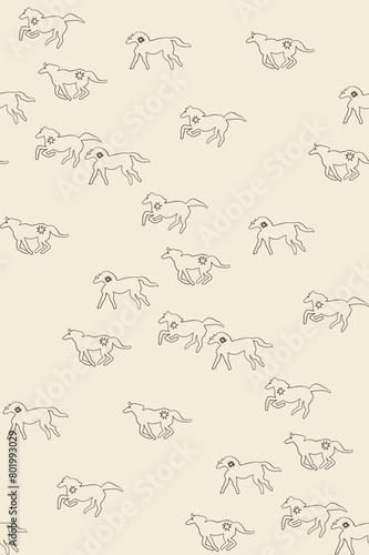 Wild west horses seamless pattern. Boho hand drawn background