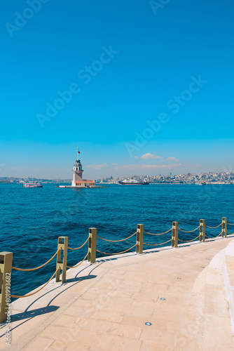 Kiz Kulesi aka Maiden's Tower and cityscape of Istanbul vertical photo