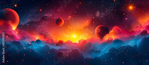 Immersive Celestial Panorama Geometric Abstract Cosmic Landscape with Luminous Shapes and Starry Atmosphere