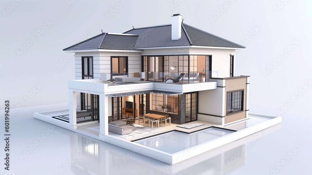AI 3d image of the plan and house model