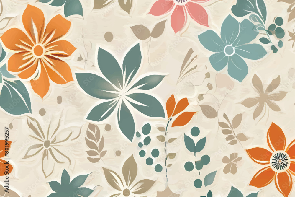 Seamless pattern of blooming flowers painted in watercolor on abstract background. For fabric luxurious and wallpaper, vintage style. Floral background. 