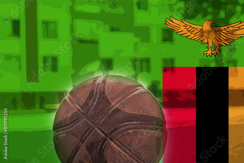 Basketball ball with Zambia flag  basket ball and national flag  basketball cup idea  tournament 