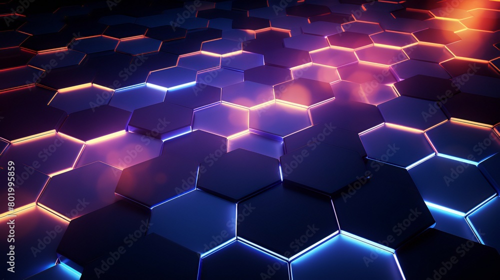 Abstract hexagonal background pattern illuminated by lights