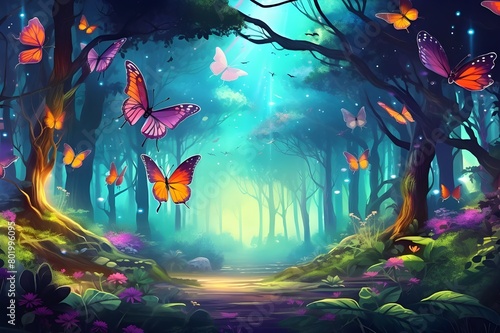 background with butterflies Generative AI © Sabir