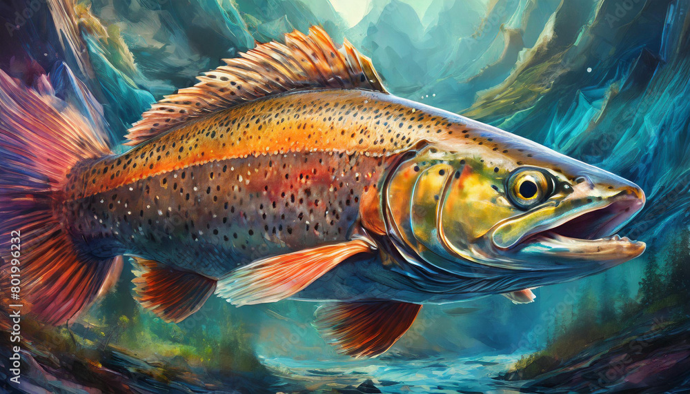A colorful fish is swimming in a blue ocean A colorful fish is swimming in a blue ocean