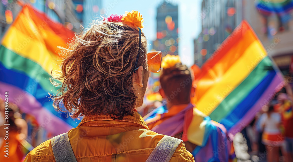 Gay Pride Day parade. Sharp focus. Generative AI.