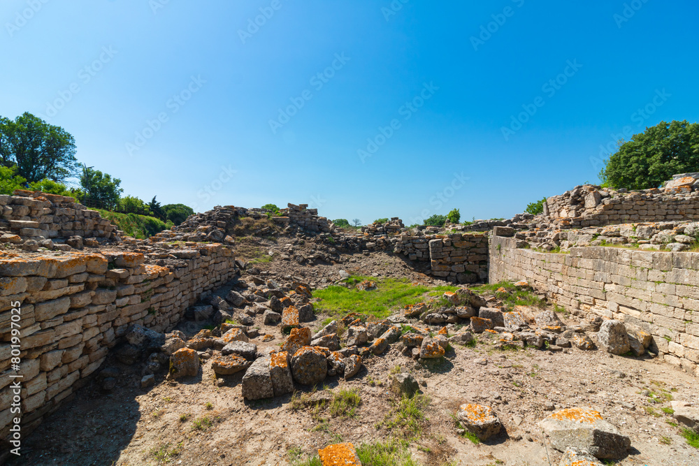 Ruins of Troy in Canakkale Turkiye. Ancient greek cities in Anatolia