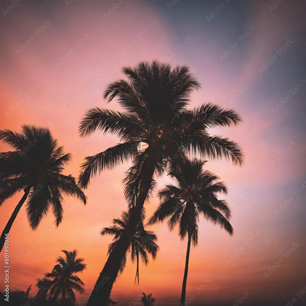 palm trees on the beach at sunset