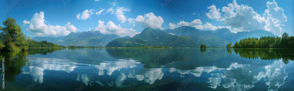 a lake with mountains in the background and clouds in the sky