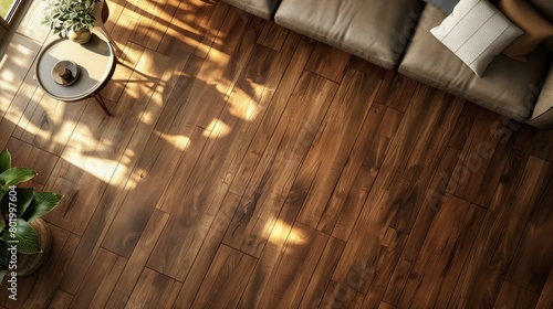 Top view of brown laminate flooring in living room background