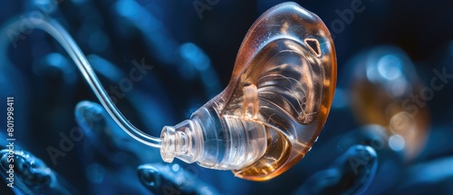 Macro shot of a hearing aid device, focus on audiology and hearing improvement photo