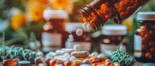 Macro shot of a homeopathic medicine being selected, focus on natural health remedies