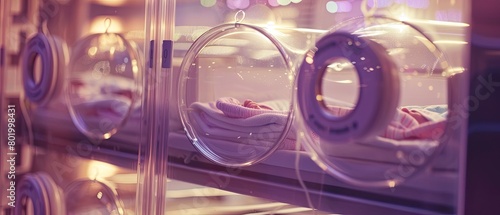 Macro shot of a neonatal incubator in a hospital, focus on newborn care and health photo