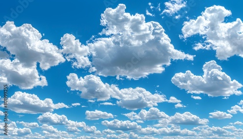 Fototapeta Naklejka Na Ścianę i Meble -  Tranquil panoramic view of serene blue sky with fluffy clouds for stunning background